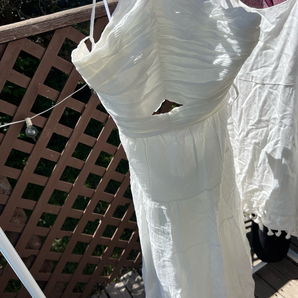 Lulu's White Ruched Long Sleeve Halter Dress